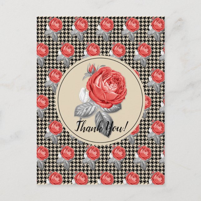 Roses and houndstooth design Thank You Postcard (Front)