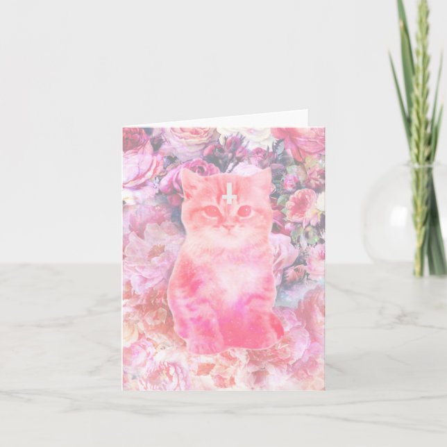 Roses And Inverted Cross Kitten Card (Front)