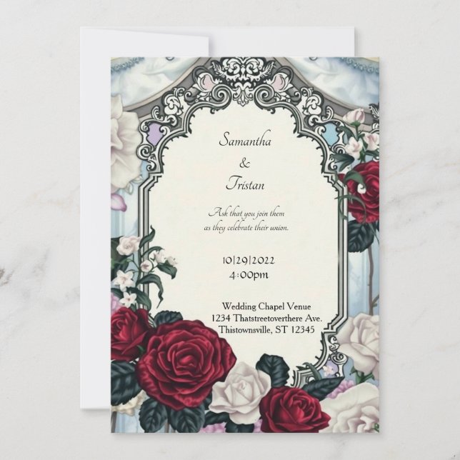 Roses and Lace Framed Gothic Wedding Invitation (Front)