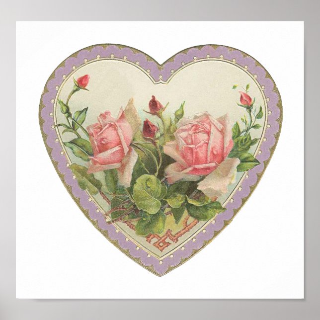 Roses And Lavender Vintage Valentine Heart Poster (Front)