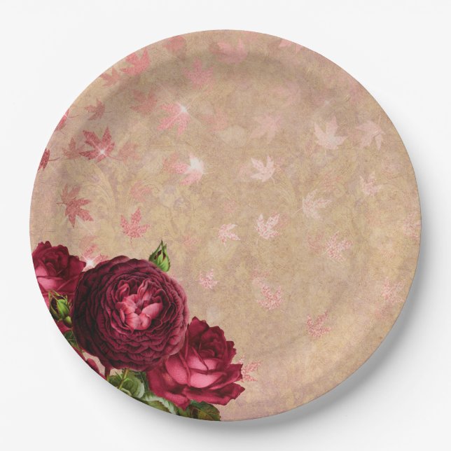 Roses and Leafs Paper Plate (Front)