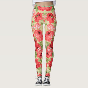 Roses and leaves floral pattern leggings