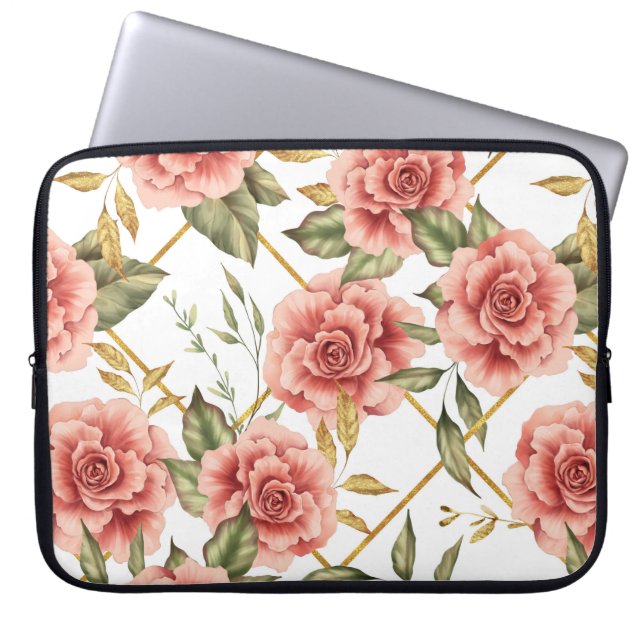 Roses and leaves laptop sleeve (Front)