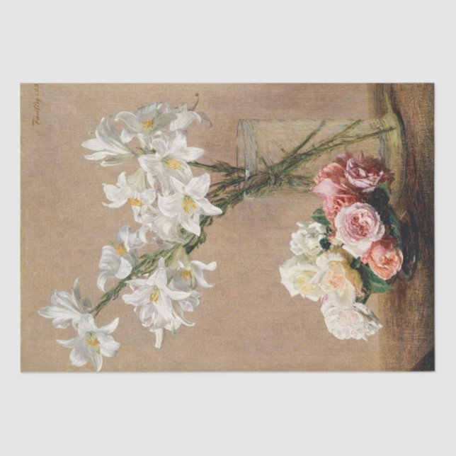 Roses and Lilies by Henri Fantin–Latour Tissue Paper (Front)
