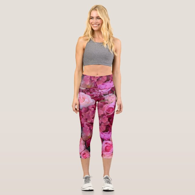 Roses and Lilys Deco Art Capri Leggings (Front)