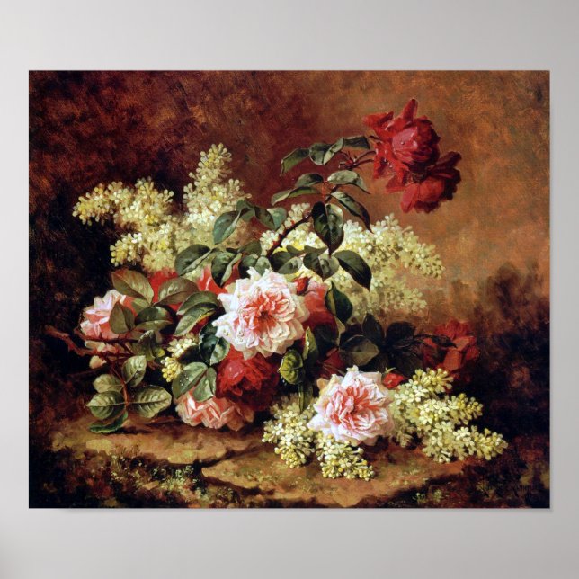 Roses and Mahogany by Paul de Longpre Fine Art Pri Poster (Front)