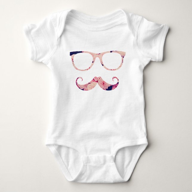 Roses and moustache baby bodysuit (Front)