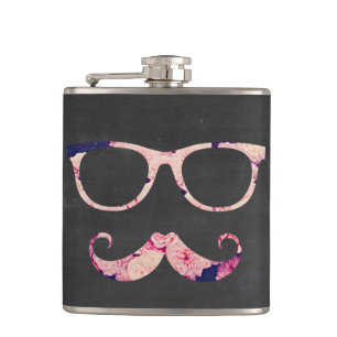 Roses and moustache hip flask