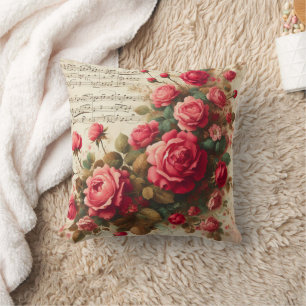 Roses and Music Notes Throw Pillow,  Cushion