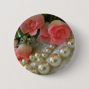 Roses and Pearls 6 Cm Round Badge