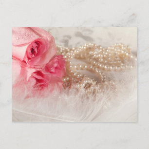 Roses and pearls with feathers postcard