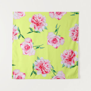 Roses and Peonies watercolor illustration patterna Tapestry
