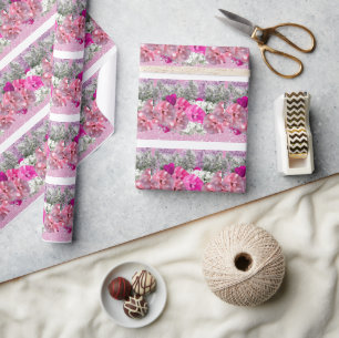 Roses and Pink Faux Glitter Wrapping Paper