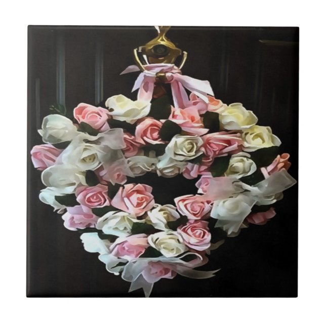 Roses and Ribbons Decorative Wreath Tile (Front)