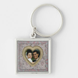 Roses and Silver Heart Photo Frame Keychain