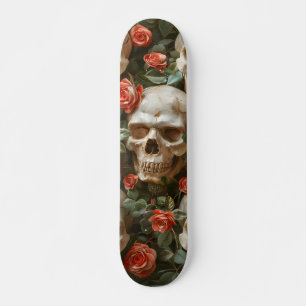 Roses and skulls design skateboard
