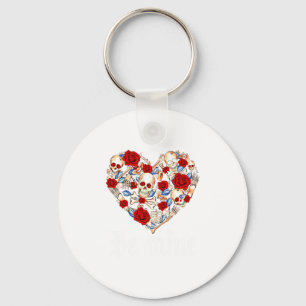 Roses And Skulls Heart Gothic Style Valentine Be M Key Ring