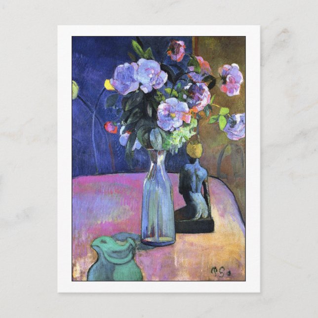 Roses and Statuette by Gauguin Postcard (Front)
