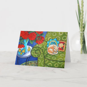 Roses and Strawberry Cat Card