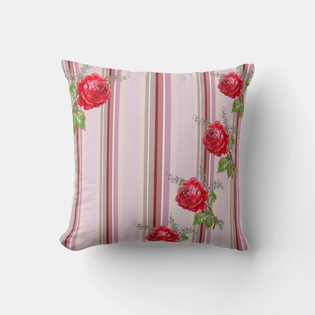 Roses and Stripes Throw Pillow (Front)