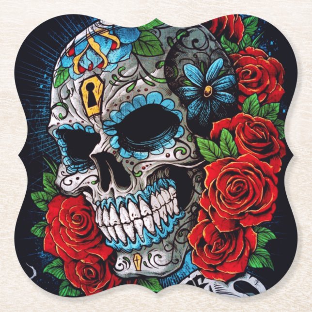 roses and sugarskull table coaster (Front)