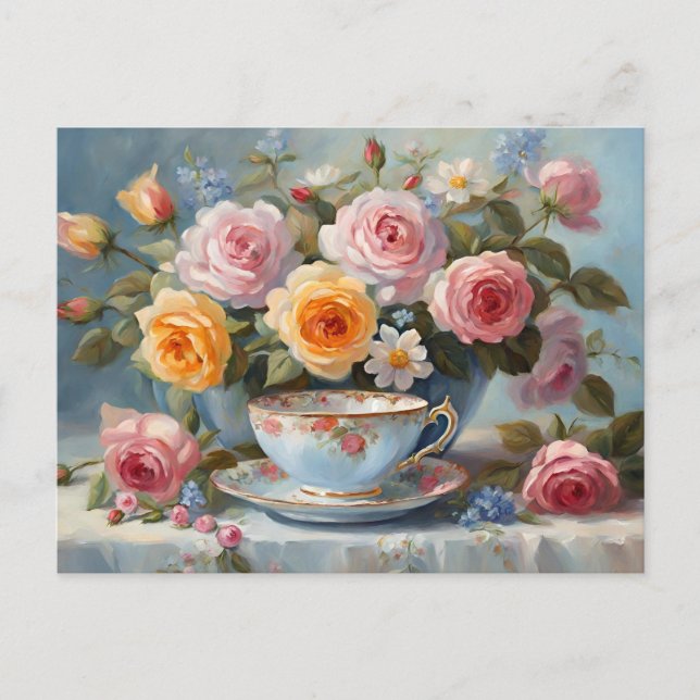 Roses and Teacup  Postcard (Front)