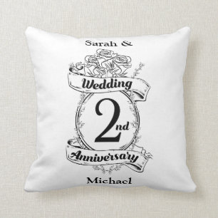 Roses and Vines Romantic 2nd Wedding Anniversary Cushion