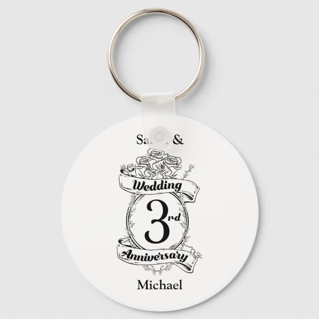Roses and Vines Romantic 3rd Wedding Anniversary Key Ring (Front)