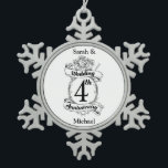Roses and Vines Romantic 4th Wedding Anniversary Snowflake Pewter Christmas Ornament<br><div class="desc">A keepsake to mark your forth wedding anniversary. The shield like design in black and white,  with roses and romantic vines. A great way to mark your 4th year of marriage.</div>