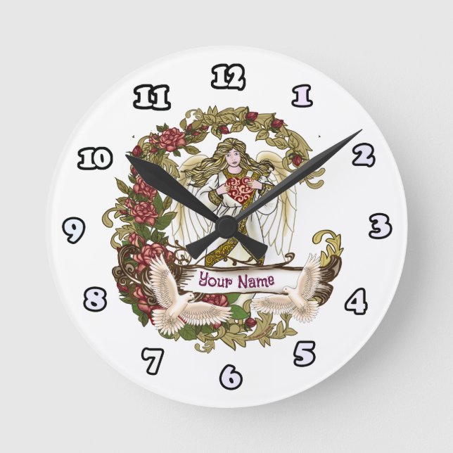 Roses Angel  Round Clock (Front)
