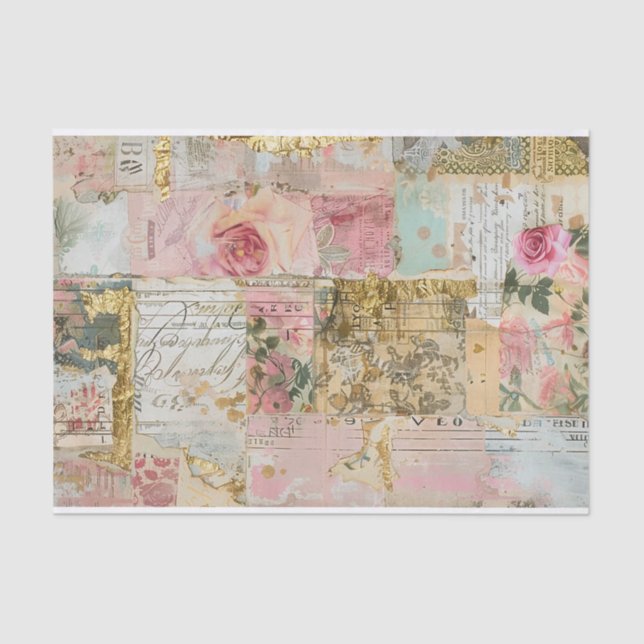 Roses Antique Collage Pattern Tissue Paper (Front)