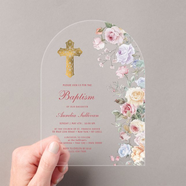 Roses Arch Baptism Acrylic Invitations (Insitu (Handheld))