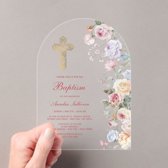 Roses Arch Baptism Acrylic Invitations (Insitu (Handheld))