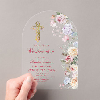 Roses Arch Confirmation Acrylic Invitations