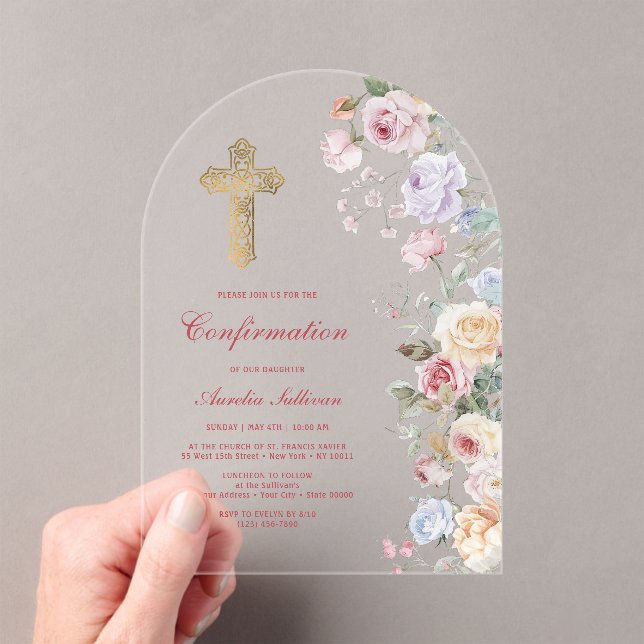 Roses Arch Confirmation Acrylic Invitations (Insitu (Handheld))