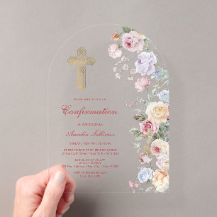 Roses Arch Confirmation Acrylic Invitations