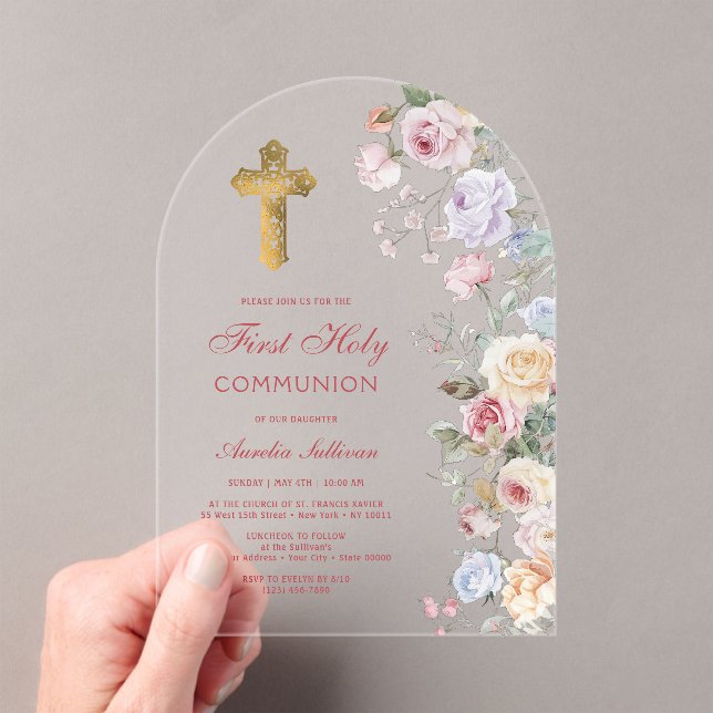 Roses Arch First Communion Acrylic Invitations (Insitu (Handheld))