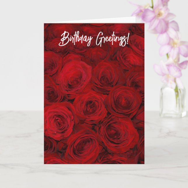 Roses are Red Deep Red Rose Flowers Birthday Card (Orchid)