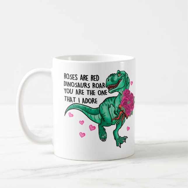 Roses Are Red Funny Dinosaur Valentine's Day Coffee Mug (Left)