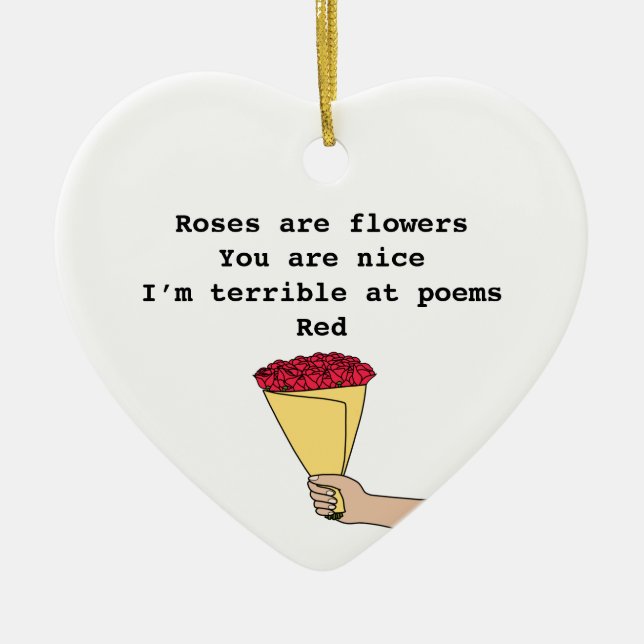 Roses are red funny poem Valentine’s Day Ceramic Tree Decoration (Front)