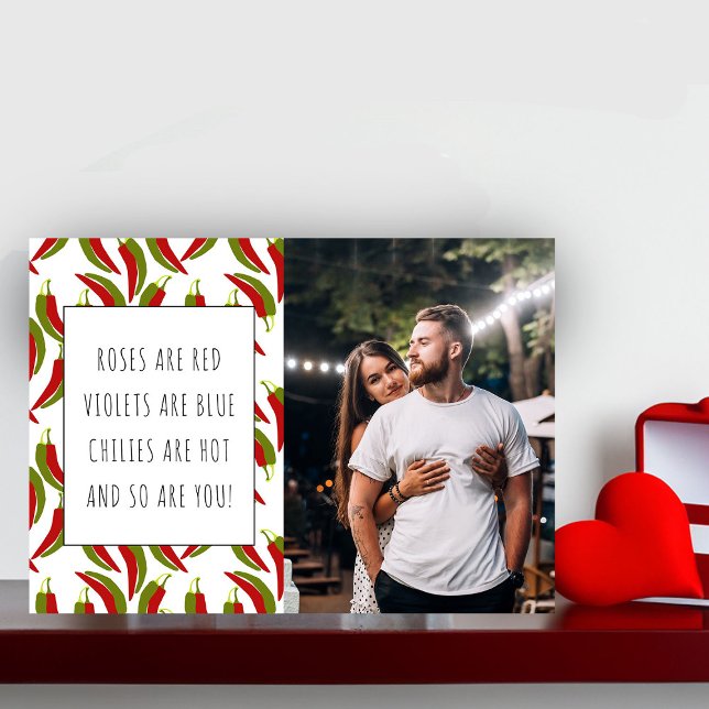 Roses are Red Hot Chilli Valentine's Day Photo Car Holiday Card (Funny Valentines Photo Card poem to someone hot!)