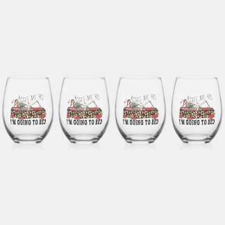 Roses Are Red - I’m Going to Bed Retro Skeleton Stemless Wine Glass
