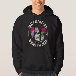 Roses Are Red Inside I'm Dead Retro Skeleton Valen Hoodie
