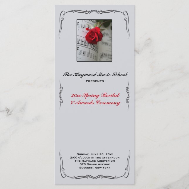 Roses Are Red Musical Recital Program Programme (Front)