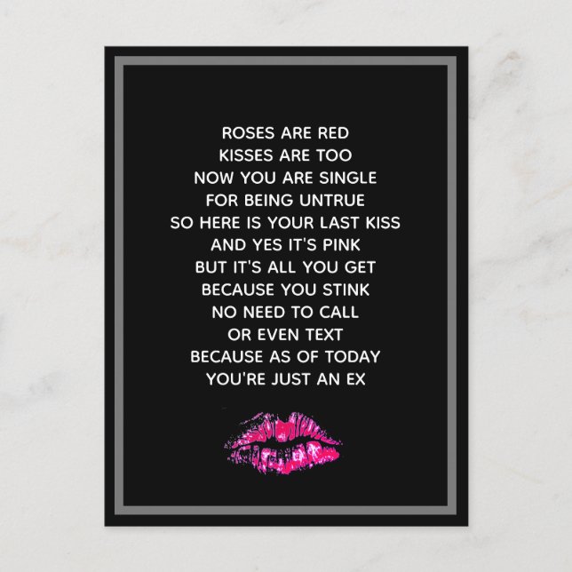 Roses Are Red Poem Funny Divorce Postcard (Front)