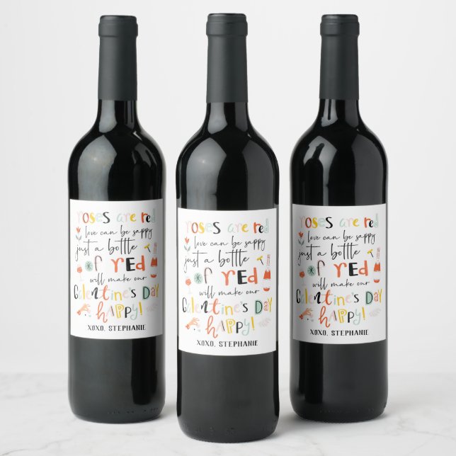 Roses Are Red Wine Galentine's Day Tag Label (Bottles)