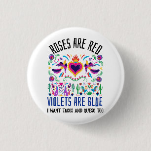 Roses Are Red with a cute patterned mexican art dr 3 Cm Round Badge
