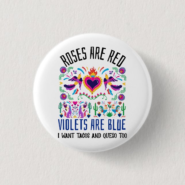 Roses Are Red with a cute patterned mexican art dr 3 Cm Round Badge (Front)
