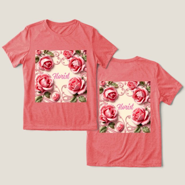 Roses Art Nouveau Florist Red Triblend T-Shirt Tri-Blend Shirt (Design Front & Back)