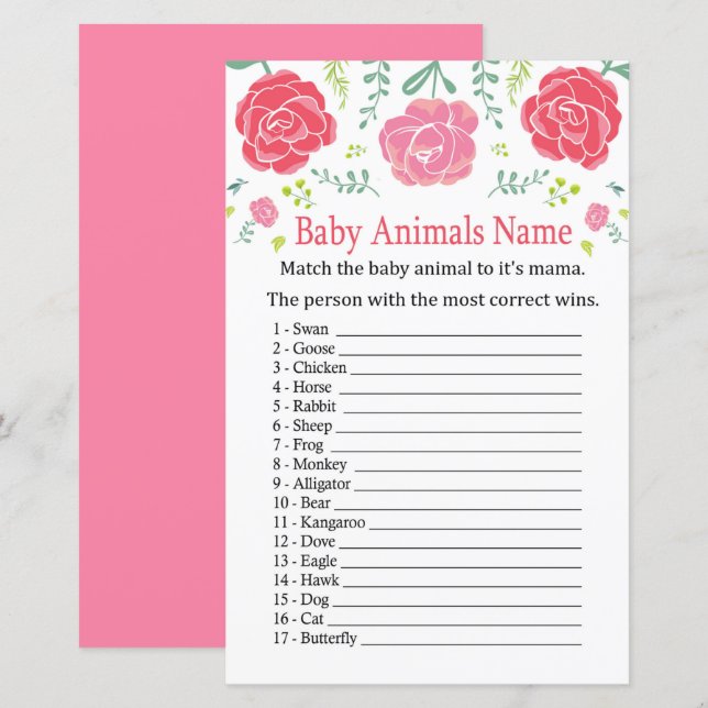 Roses Baby Animals Name Game (Front/Back)